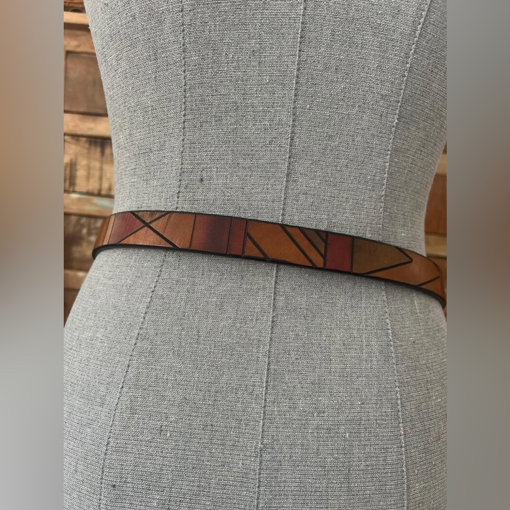 Vintage 1980’s Fred Coen Santa Fe Southwest Leather Solid Brass Belt Size 34